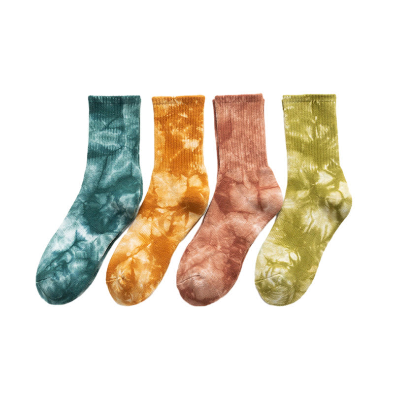 Plus Size Tie-dye Colorful Quarter Socks(4 Pairs)