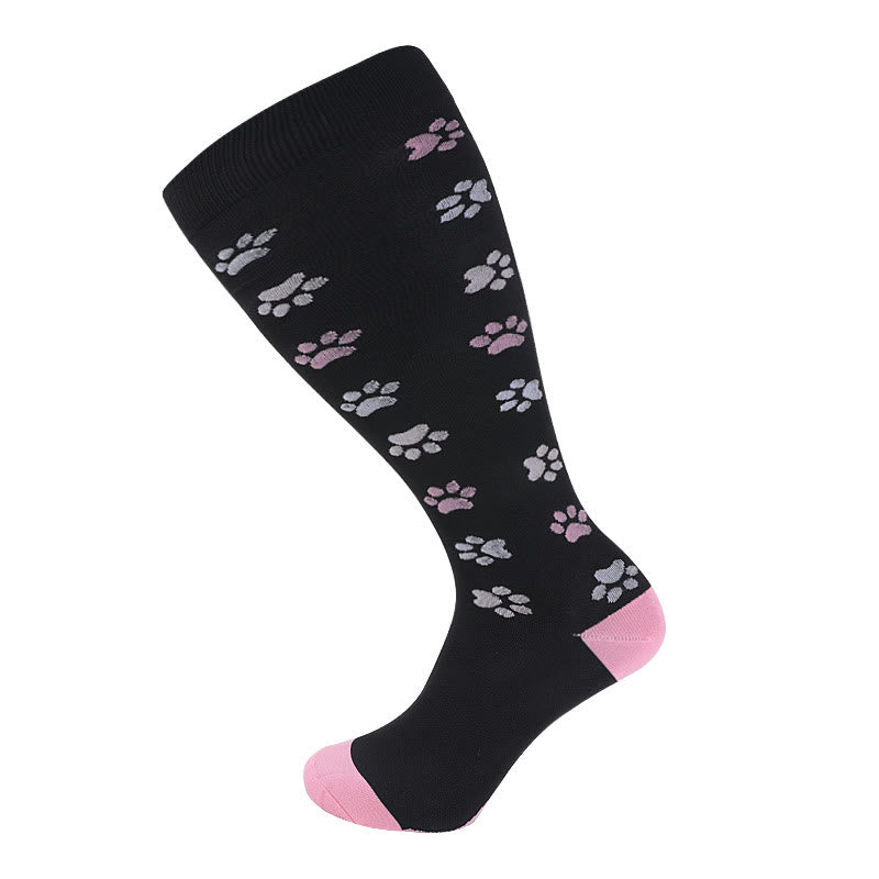 Pink Dog Footprints Plus Size Compression Socks(3 Pairs)
