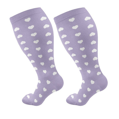 Plus Size Purple Heart Dot Compression Socks(3 Pairs)