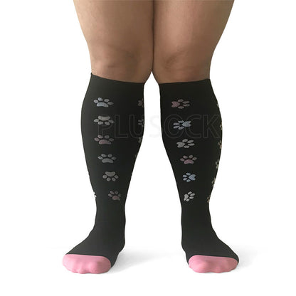 Pink Dog Footprints Plus Size Compression Socks(3 Pairs)