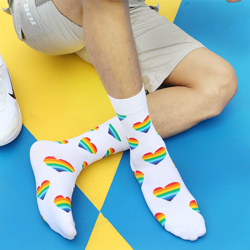 Plus Size Rainbow Heart Quarter Socks(4 Pairs)