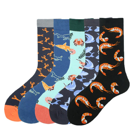 Plus Size Undersea Shark Crew Socks(5 Pairs)