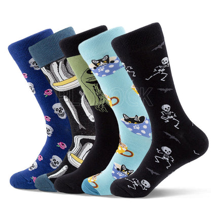 Plus Size Fish Skull Prints Crew Socks(5 Pairs)