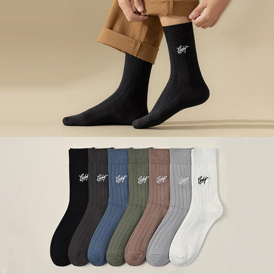 Plus Size Breathable Embroidered Mid Calf Socks(7 Pairs)