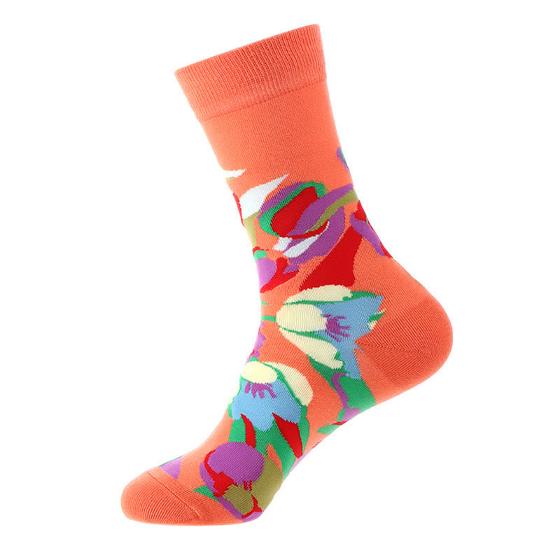 Plus Size Colorful Floral Pattern Crew Socks(4 Pairs) – plusock