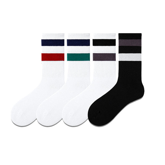 Plus Size Solid Color Stripes Quarter Socks(4 Pairs)
